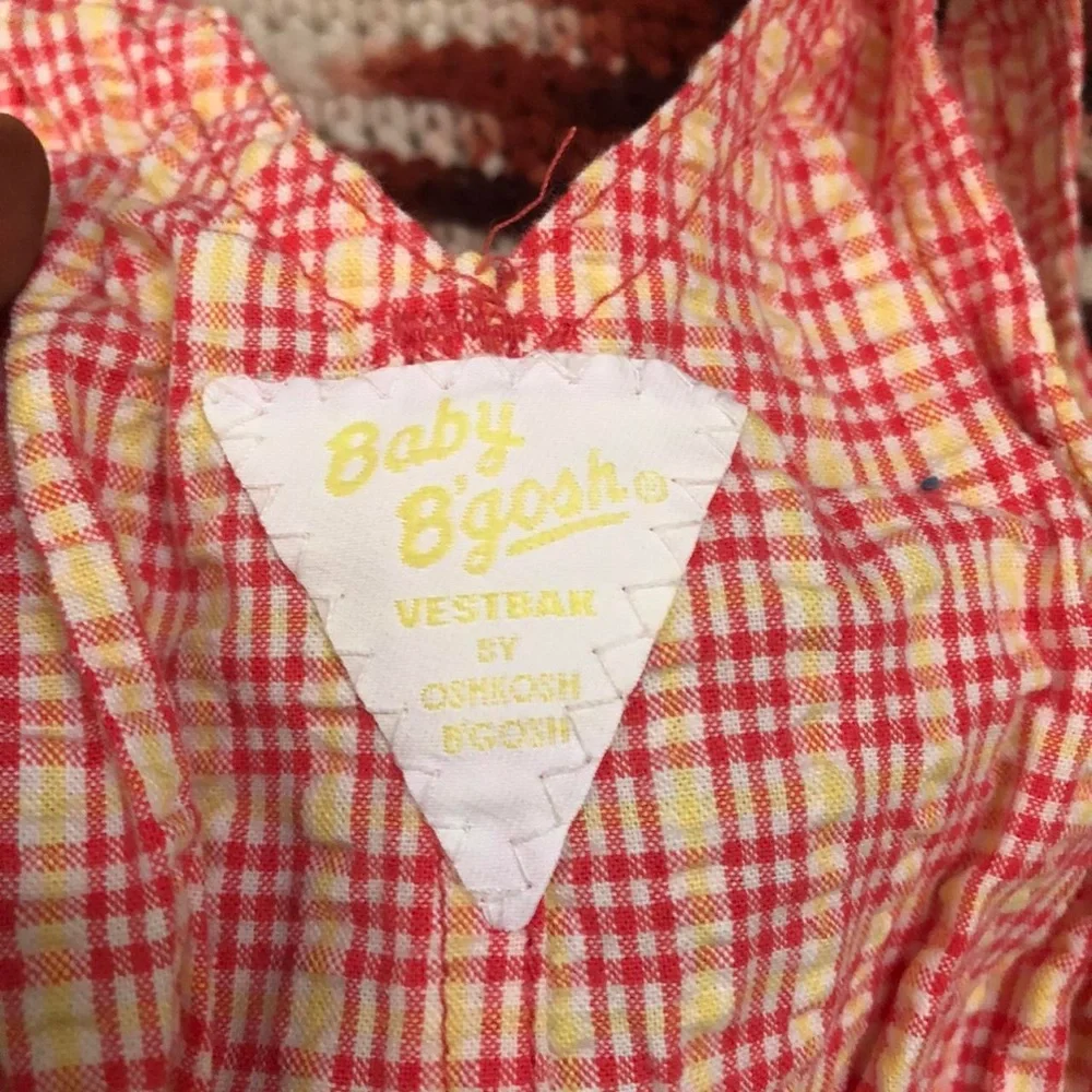 VTG RARE OshKosh B'gosh Pink Gingham Ruffle Strawberry Baby Overalls 12M HTF USA